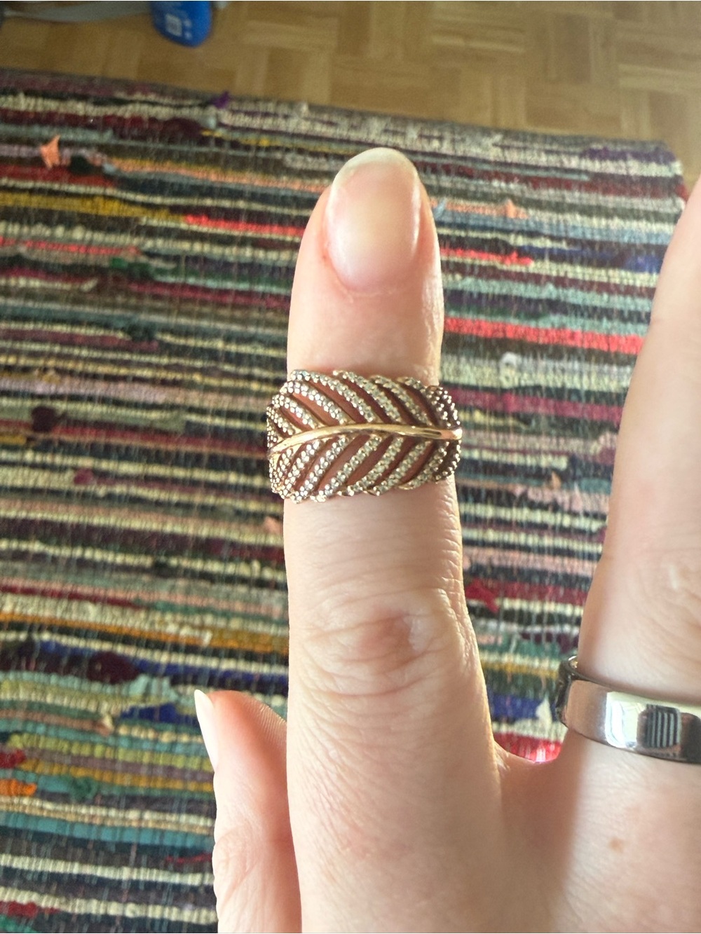 Pandora rose gold feather ring